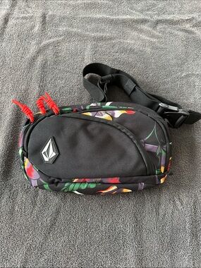 Volcom Black Floral Waist Bag with Red Accents